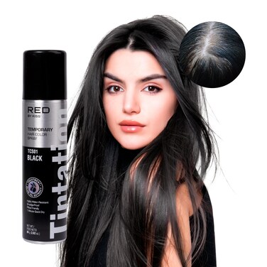 RED by Kiss Tintation Temporary Hair Color Spray Instant Gray Root Cover Up WaterResistant SmudgeProof Easy Wash Out Hairline  Barber TouchUp Quick Dry Black