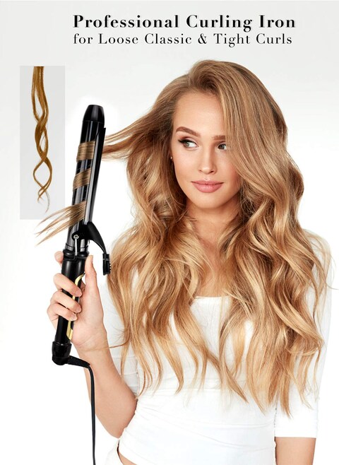 LANVIER 125 Inch Curling Iron Extra Long Barrel 1 14 Inch Curling Iron for Long Hair up to 450F Worldwide Dual Voltage Hair Curler for Traveling Hair Waving Style Tool Black