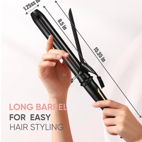 LANVIER 125 Inch Curling Iron Extra Long Barrel 1 14 Inch Curling Iron for Long Hair up to 450F Worldwide Dual Voltage Hair Curler for Traveling Hair Waving Style Tool Black