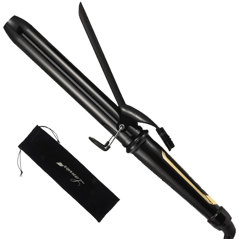 LANVIER 125 Inch Curling Iron Extra Long Barrel 1 14 Inch Curling Iron for Long Hair up to 450F Worldwide Dual Voltage Hair Curler for Traveling Hair Waving Style Tool Black