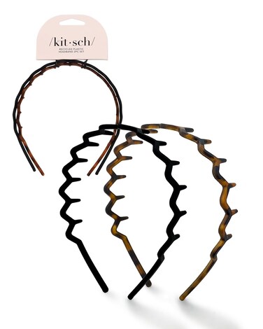 Kitsch Zig Zag Headbands  Recycled Plastic Hair Band for Men  Women  Classic 90s Headband  Hairband  Mens Headband  Wavy Headband with Teeth  Hair Headbands  2pcs Black  Tort