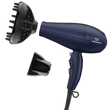 INFINITIPRO BY CONAIR Hair Dryer with Innovative Diffuser  Enhances Curls and Waves while Reducing Frizz  Dark Blue  Packaging May Vary