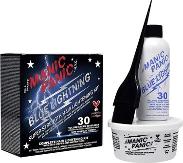 MANIC PANIC Blue Lightning Hair Bleach Kit  30 Volume Developer  Bleach Powder Hair Lightener Lifts up to Five Levels And Eliminates Orange Tones  Vegan And Cruelty Free