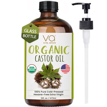Pure Castor Oil Organic Cold Pressed Unrefined Glass BottleUSDA Certified Organic Castor Oil Cold Pressed Glass Bottle for Castor Oil Pack WrapCastor Oil for FaceHair GrowthEyelashesEyebrows16oz