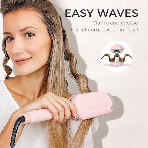Waver Curling Iron Hair Crimper  TYMO ROVY Beach Waves Curling Wand Ionic Deep Waver Hair Curler Tool with Ceramic 3 Barrel for Women Dual Voltage AntiScald Easy to Use 125 Inch Pink