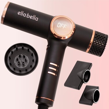 ELLA BELLA Professional Ionic Hair Dryer with Diffuser  Negative Ion Blow Dryer  Suitable All Hair Types  Intelligent Heat Control  Rapid Drying Speeds  Lightweight Design  Low Noise Technology