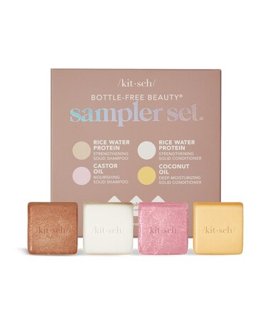 Kitsch 4pc Sampler Set  Rice Shampoo Bar Growth Castor Oil Shampoo Bar Coconut Oil DeepMoisturizing Hair Conditioner Bar Zero Waste