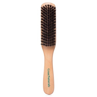GranNaturals Boar Bristle Slick Back Hair Brush  SoftMedium Smoothing Hairbrush to Style Polish  Lay Hair Down Flat to Create a Sleek Frizz Free Hairstyle for Women and Men  Wooden Handle