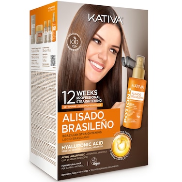 Brazilian Keratin Straightening Treatment at Home with Hyaluronic Acid and Premium Serum  Kativa Keratin