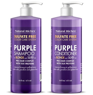 Natural RichesPurple Shampoo and Conditioner Set Sulfate Free Salon Grade for Silver Blonde Platinum Hair Removes Yellow  Brass tones Grey Highlighted Hair 16x2 fl oz