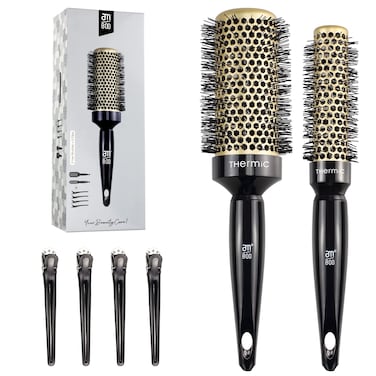 Round Hair Brush for Blow Drying Salon Blowout Hair Styling with Antistatic Bristles for Wet or Dry Hair Ceramic Ion Thermal Barrel with 4 Hair Clips