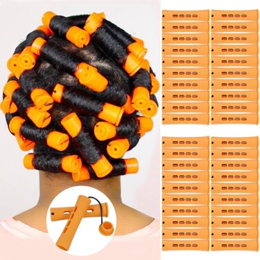 40pcs Cold Wave Perm Rods Set for Womens Long  Short Natural Hair  Plastic Orange Rollers for Curling and DIY Hairdressing
