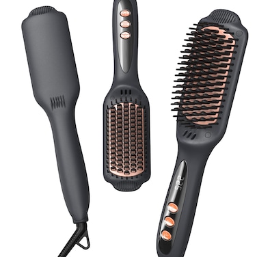 LANDOT Hair Straightening Brush Straightener Negative Ion Ceramic Heated Hot Brush for Smooth FrizzFree Hair  Dual Voltage 100240V  12 Temp Settings 250F to 450F
