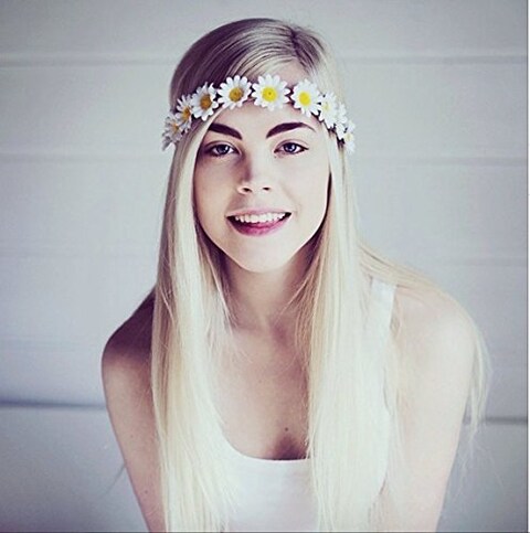 Floral Fall Boho Sunflower Crown Hippies Daisy Hair Wreath Bridal Headpiece Photo Props DY01 White