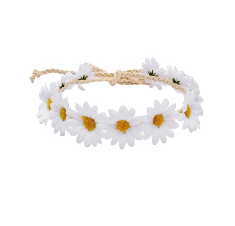 Floral Fall Boho Sunflower Crown Hippies Daisy Hair Wreath Bridal Headpiece Photo Props DY01 White