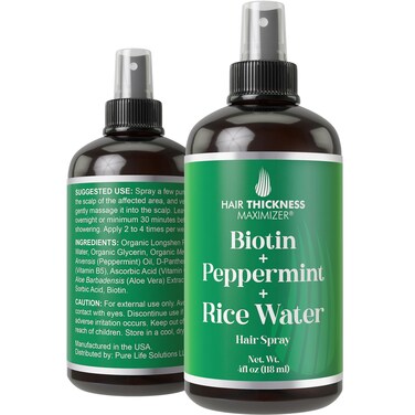 Biotin  Peppermint Oil  Rice Water Spray For Hair Growth Vegan Leave In Conditioner Serum Spray For Women Men Thickening Moisturizing Strengthening Scalp Treatment For Dry Frizzy Weak Hair
