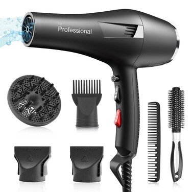 Ionic Salon Hair Dryer Professional Blow Dryer 2200W AC Motor Fast Drying with 2 Speed 3 Heat Setting Cool Button with Diffuser Nozzle Concentrator Comb for Curly and Straight Hair