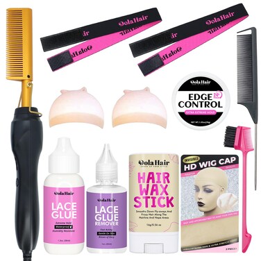 DolahairElectric Pressing Comb for Wigs  Hair Straightener with Lace Front Melting Band and Wig Installation Kit