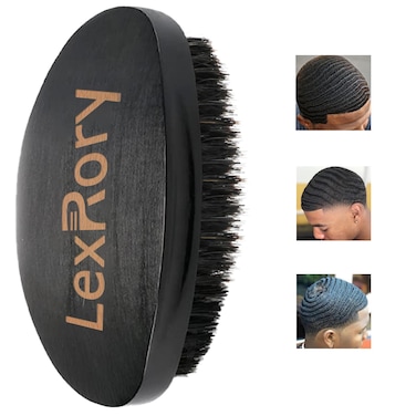 360 Curved Wave Brush For Men  Medium Hard Palm Wave Hair Brushes  Made with Beech Mix Nature Boar Bristle Brush For Black Hair Black