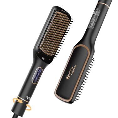 NicebayHair Straightener Brush with Rotatable Temperature Adjustment 6 Temp Settings AutoOff LED Display Effective Hair Care for Women Ceramic Heater Surface Material Black  Gold