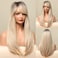 Honygebia Long Blonde Wig with Bangs  Ombre Dark Root Blonde Wigs for White Women Striaght Wavy Synthetic Heat Resistant Hair Natural Cute Wigs for HalloweenChristmasCosplayParty