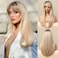 Honygebia Long Blonde Wig with Bangs  Ombre Dark Root Blonde Wigs for White Women Striaght Wavy Synthetic Heat Resistant Hair Natural Cute Wigs for HalloweenChristmasCosplayParty