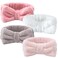 VITEVER 4 Pack Spa Headband for Washing Face Girls Makeup Bow Tie Hair Band Microfiber Women Headbands Elastic Headband to Skincare Gifts for Teen Girls White Brown Rose Pink Light Pink