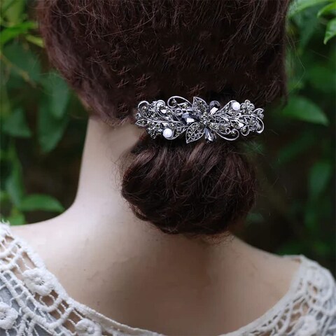 4 PCS Hair Barrettes for Women Ladies Flower Crystal Rhinestones Barrettes Pearl Spring Hair Clip Accessories Women Fashion Ponytail Holders Barrettes for Daily Wear Mothers Day present