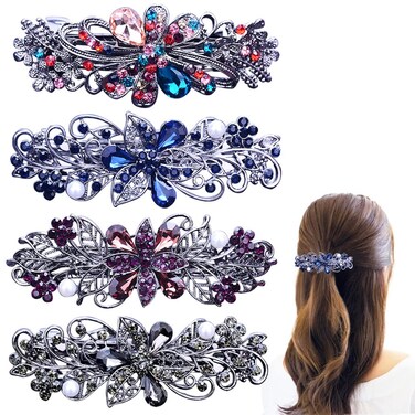 4 PCS Hair Barrettes for Women Ladies Flower Crystal Rhinestones Barrettes Pearl Spring Hair Clip Accessories Women Fashion Ponytail Holders Barrettes for Daily Wear Mothers Day present