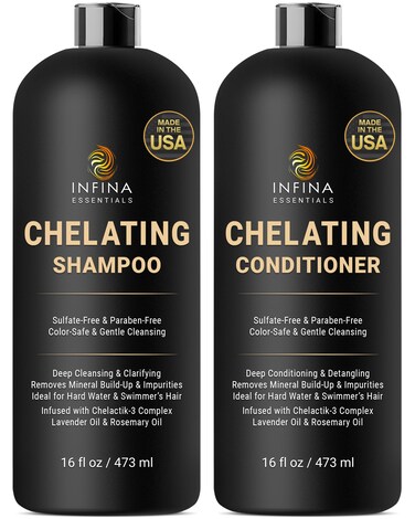 Chelating Hard Water Shampoo and Conditioner Set with Chelactik3  Rosemary Oil  Color Safe Metal Detox Shampoo and Conditioner for Mineral BuildUp  Swimmers Hair  16 fl oz each