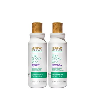 Raw Sugar Grow Pro Hair Care Bundle Shampoo  Conditioner with Vegan Biotin for AntiThinning  ProLengthening Passion Fruit  Marula for Fuller Hair Formulated without Sulfates  Parabens