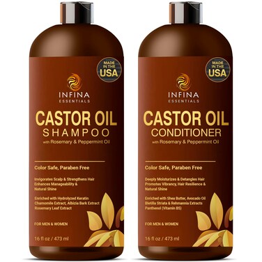 Castor Oil Shampoo and Conditioner Set for Hair Growth with Rosemary  Peppermint Oil  Cleanse Hair Strengthen  Shine with Castor Shampoo and Conditioner  AntiHair Loss for Men  Women  16 fl oz