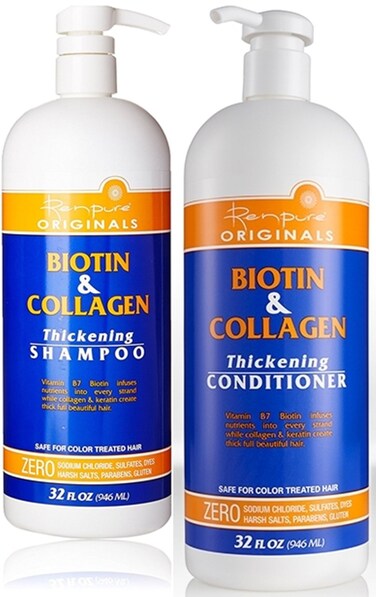 RENPUREOriginals Biotin  Collagen Thickening Shampoo And Conditioner Set 32 Oz Zero Sodium Chloride Sulfate Dyes Harsh Salts Parabens Gluten