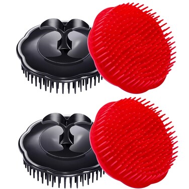 Hair Scalp Brush Dandruff Cleaning Brush Shower Scalp Shampoo Brush Scalp Massager Pack of 4 Black and red