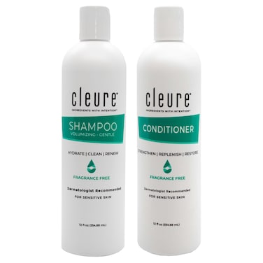Cleure Shampoo and Conditioner Set Sulfate Free Fragrance Free for Sensitive Skin  Volumizing Shampoo  Hydrating Conditioner 12 Oz each Pack of 2