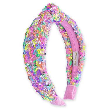 FROG SAC Sequin Knot Headband for Girls Rainbow Knotted Hair Bands Accessories for Kids Sparkly Iridescent Little Girl Headbands Cute Sequined Hairbands for Tweens Back to School