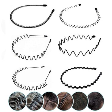 Metal Hair Band  6 Pieces Metal Headband for Men and Women Adjustable Durable Wavy Hairband Hair Bands for Sports Fashion Unisex Black Elastic 6 Count