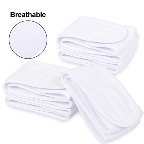 Whaline4 Counts Spa Facial Headband Whaline Head Wrap Terry Cloth Headband Stretch Towel with Magic Tape for Bath Makeup and Sport 35 Wide White