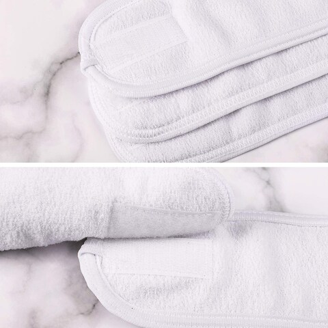 Whaline4 Counts Spa Facial Headband Whaline Head Wrap Terry Cloth Headband Stretch Towel with Magic Tape for Bath Makeup and Sport 35 Wide White