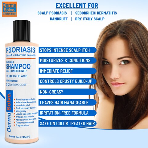 DermaSolve Scalp Psoriasis  Dandruff free Medicated Shampoo with Conditioner Ultimate Seborrheic Dermatitis Treatment for Itchy Flakey Scalp Soothing  Moisturizing Relief