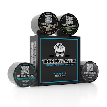 TRENDSTARTERMens Premium Hair Styling Sample Pack  Matte Wax  Forming Paste  Thickening Fiber  Pomade Plus 1 Sample Box  Four 025oz Samples