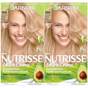 GarnierHair Color Nutrisse Nourishing Creme 100 ExtraLight Natural Blonde Chamomile Permanent Hair Dye 2 Count Packaging May Vary