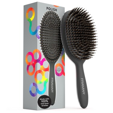 FRAMARSoft Boar Bristle Hair Brush  Boars Hair Brush For Women Boar Bristle Brush For Fine Hair Boar Brush For Fine Hair Boar Hair Brush Women Natural Bristle Hair Brush Boar Bristles Black