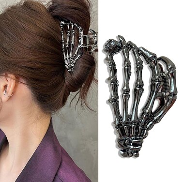 Metal Skull Hand Hair Clip 1Pcs Gunmetal Hair Claw Clip for Thin Hair Punk  Y2KStyle