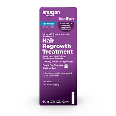 Amazon Basic Care Hair Regrowth Treatment For Women Minoxidil 5 Topical Aerosol Foam Unscented 2 Month Supply 211 ounce Pack of 1