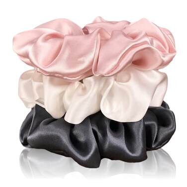 Celestial Silk Mulberry Silk Scrunchies for Hair Charcoal Pink Ivory