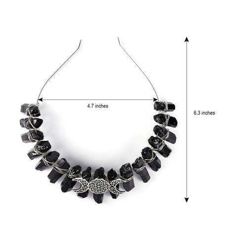 Bubbmi Black Raw Crystal Tiara Crown Headband Natural Quartz Moon Goddess Witch Headpiece for Wiccan Cosplay Party Headwear