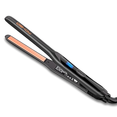 DSHOW 12 Flat Iron Small Flat Iron Hair Straightener for Short Hair Tourmaline Ceramic Mini Travel Hair Straightener with a Pouch 6 Temperature Dual Voltage Black