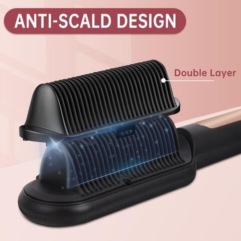 Negative Ionic Hair Straightener Brush with 9 Temp Settings 30s Fast Heating Hair Straightening Comb with LED Display AntiScald  AutoShut Off Hair Brush Straightener for Women Black