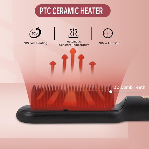 Negative Ionic Hair Straightener Brush with 9 Temp Settings 30s Fast Heating Hair Straightening Comb with LED Display AntiScald  AutoShut Off Hair Brush Straightener for Women Black